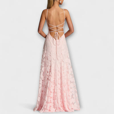 Elegancka koronkowa sukienka maxi w kwiaty