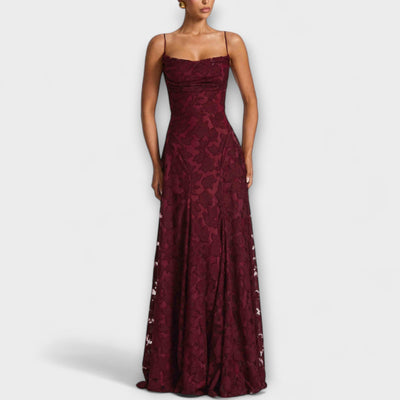 Elegancka koronkowa sukienka maxi w kwiaty