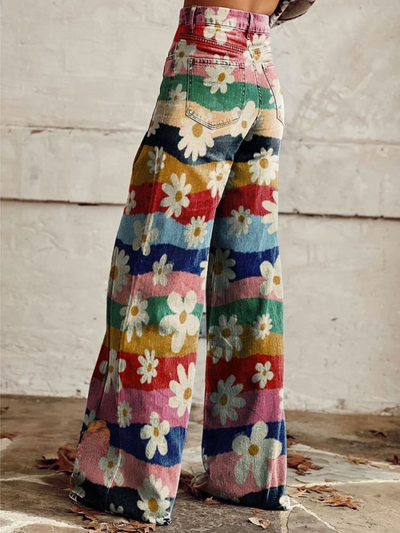 ÉLISE | Eleganckie i Wygodne Spodnie w Retro Kwiaty