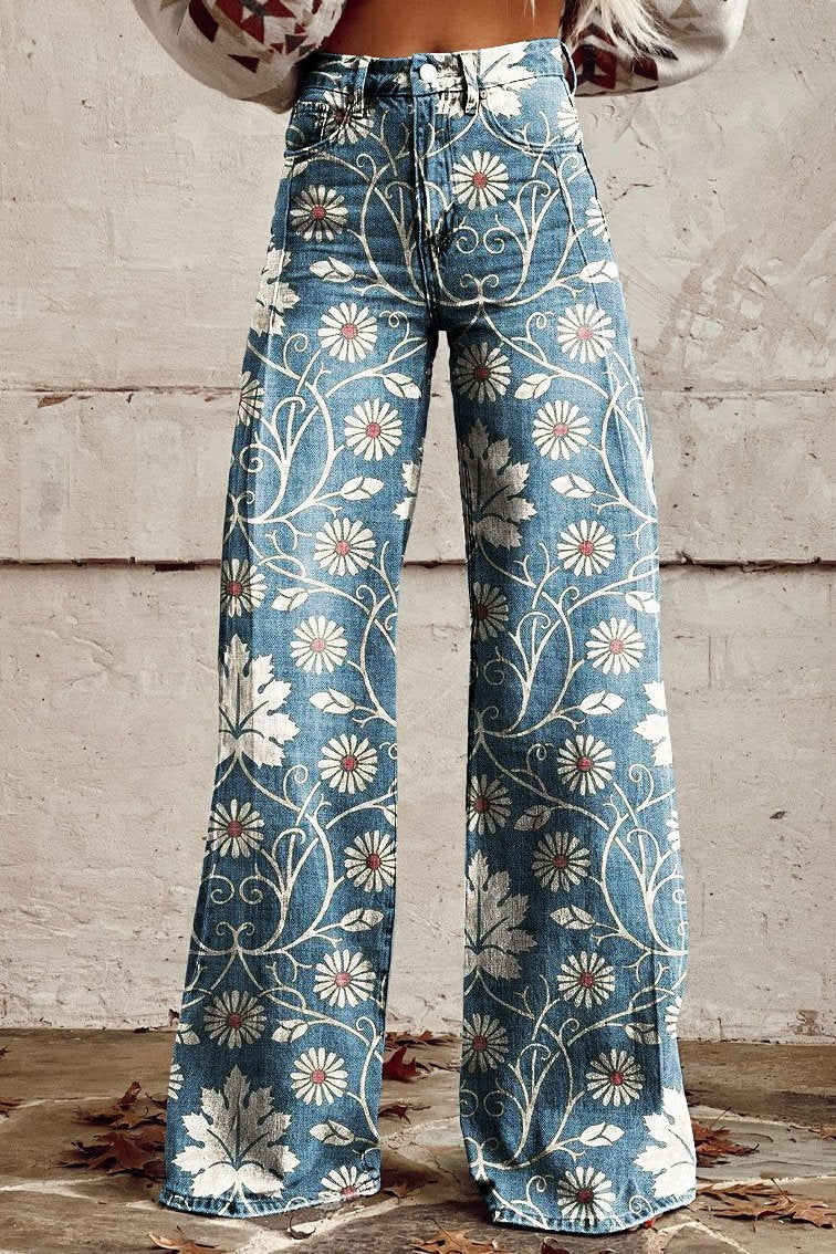 ISABELLE | Eleganckie Spodnie Boho w Kwiatowy Wzór
