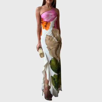 Elegancka patchworkowa sukienka maxi