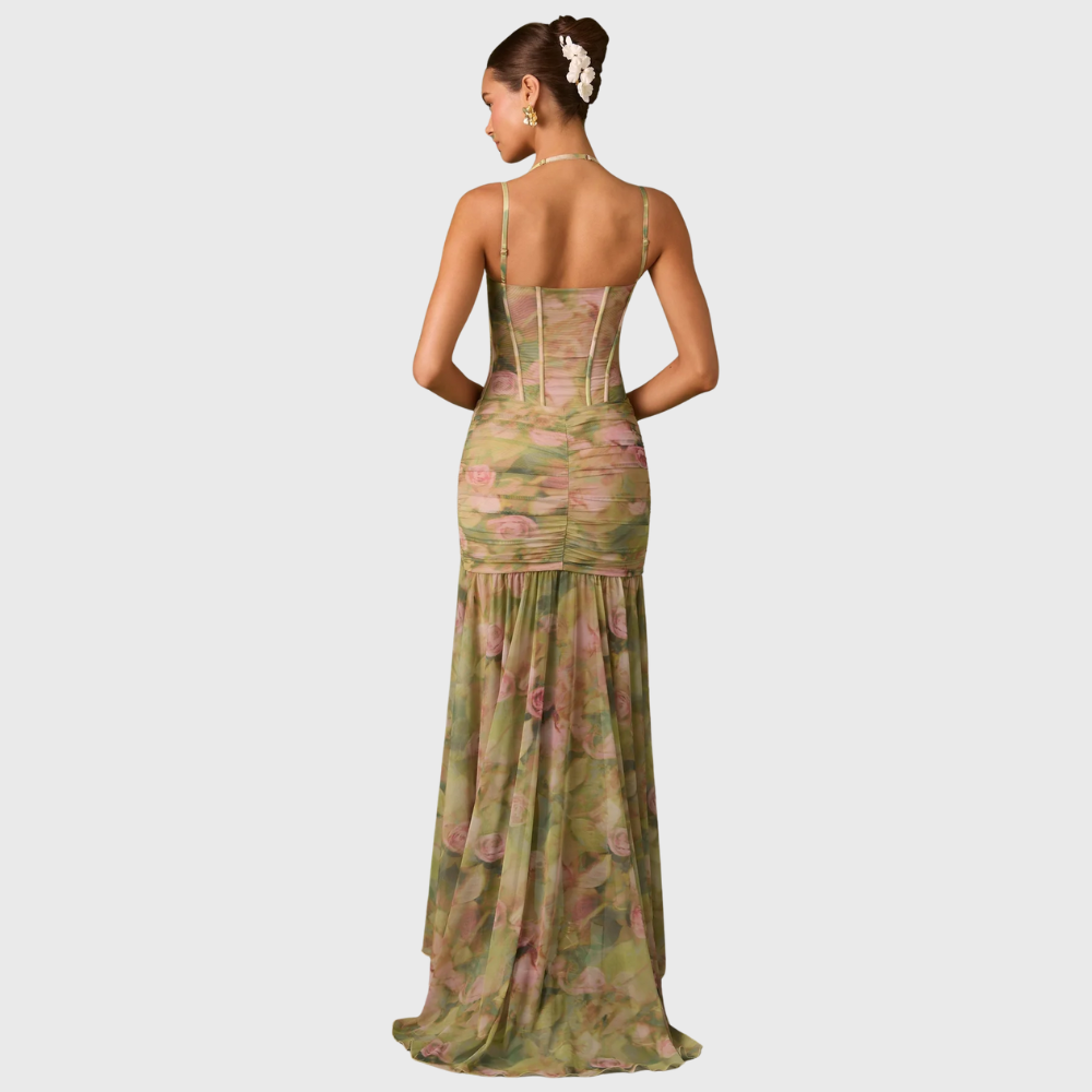 Drapowana sukienka maxi w kwiaty