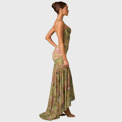 Drapowana sukienka maxi w kwiaty