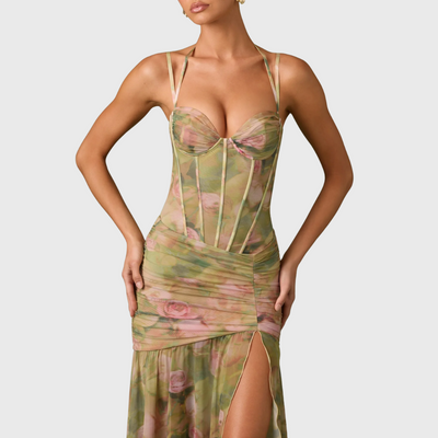 Drapowana sukienka maxi w kwiaty