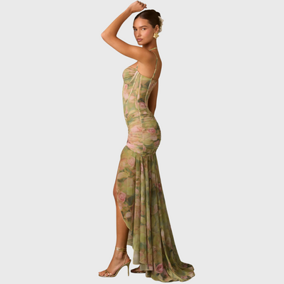 Drapowana sukienka maxi w kwiaty