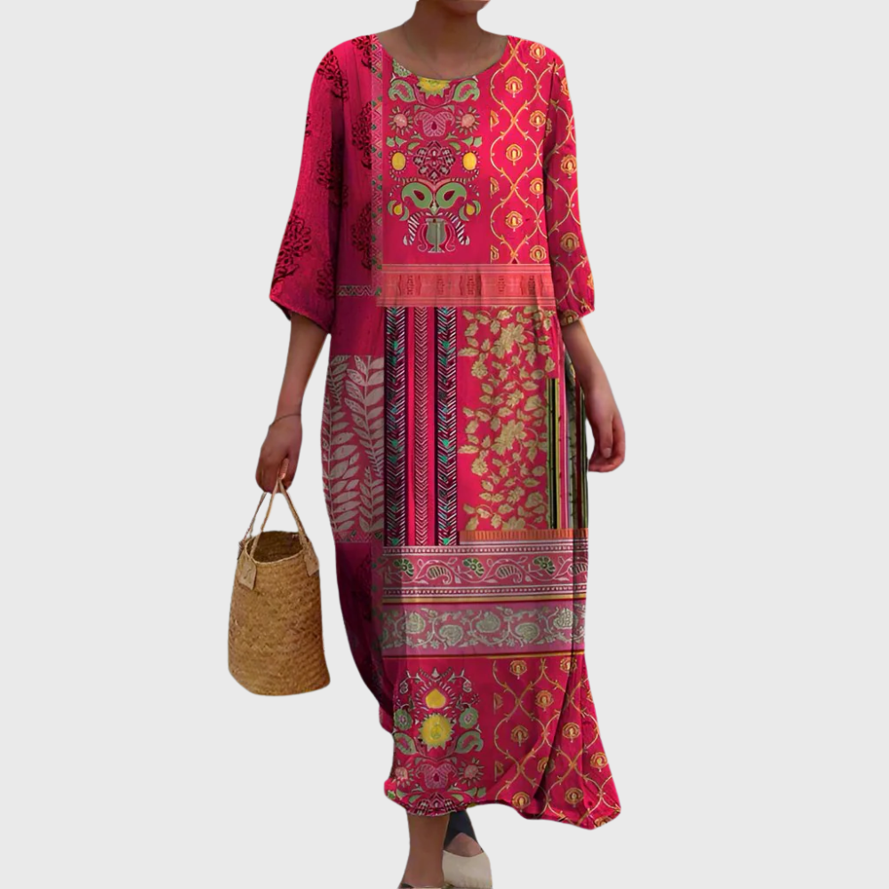 Elegancka Luźna Sukienka Boho Maxi