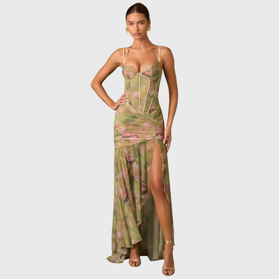Drapowana sukienka maxi w kwiaty