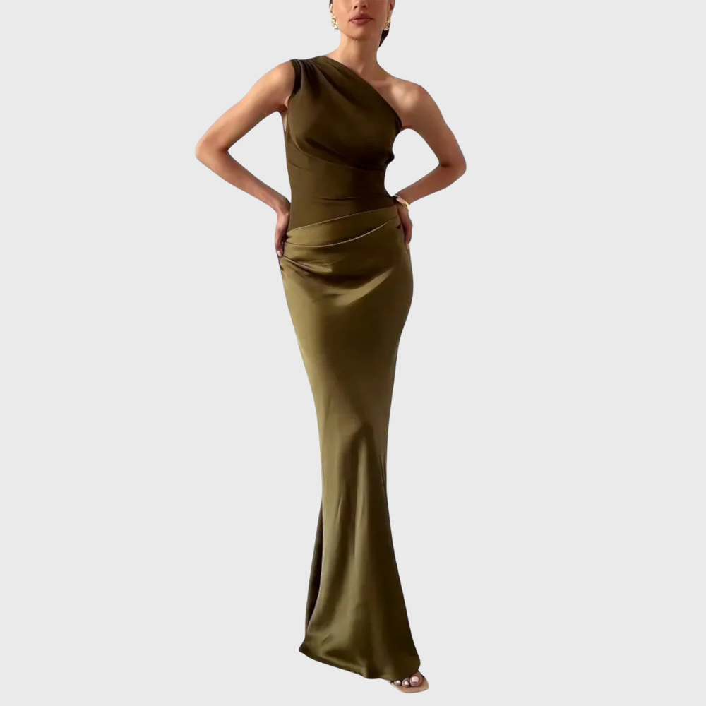 Elegancka sukienka maxi z jednym ramiączkiem i plisami