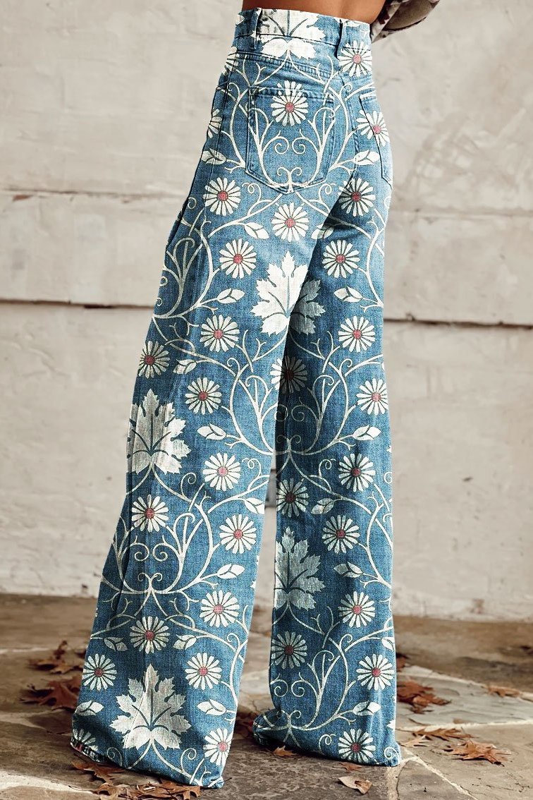 ISABELLE | Eleganckie Spodnie Boho w Kwiatowy Wzór