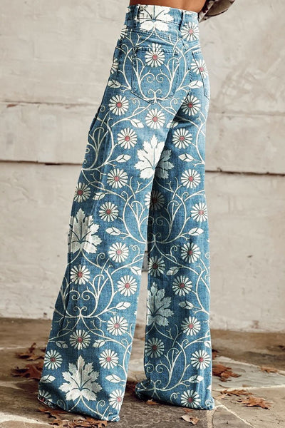 ISABELLE | Eleganckie Spodnie Boho w Kwiatowy Wzór